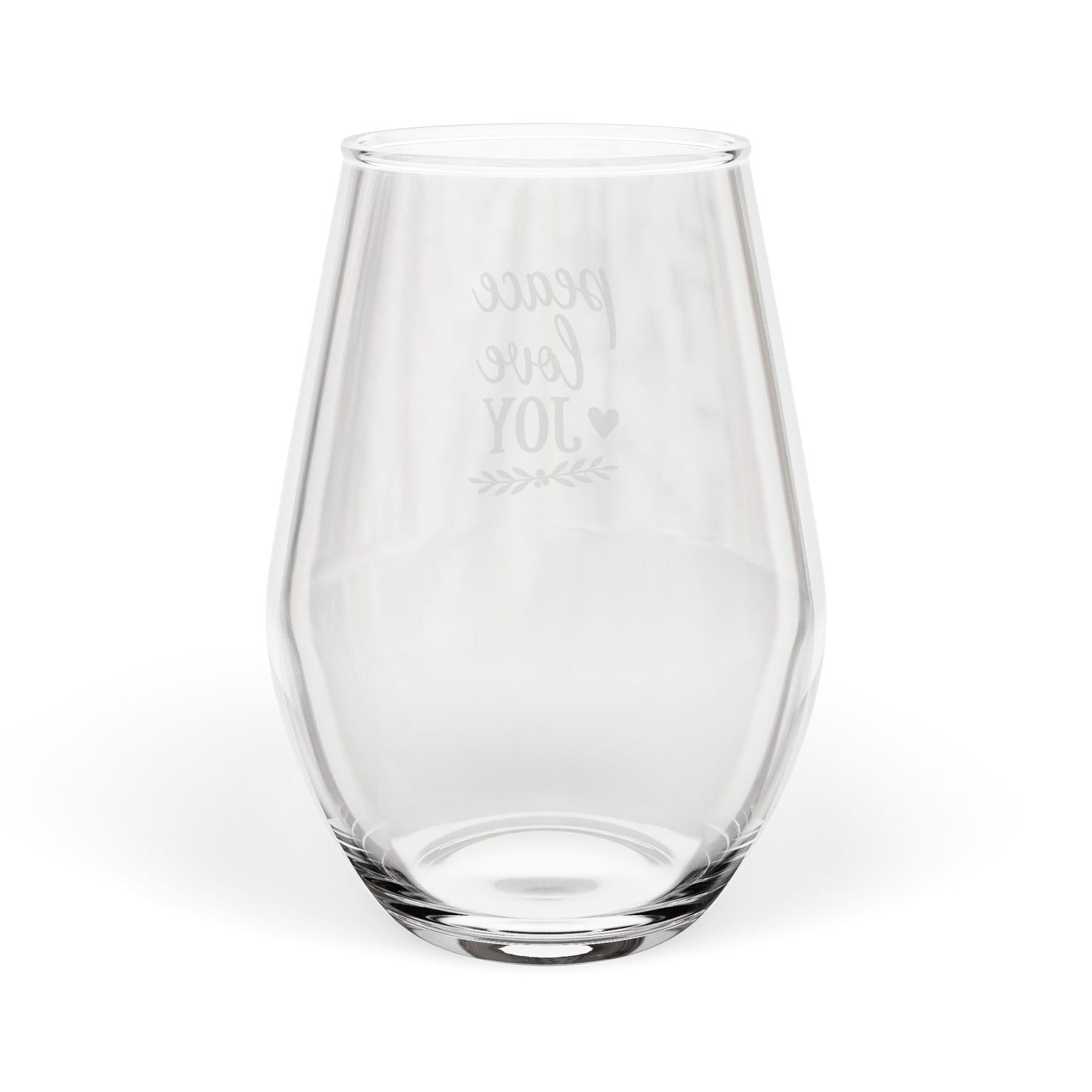 Peace Love Joy Stemless Wine Glass — Festive Holiday 11.75 oz Gift