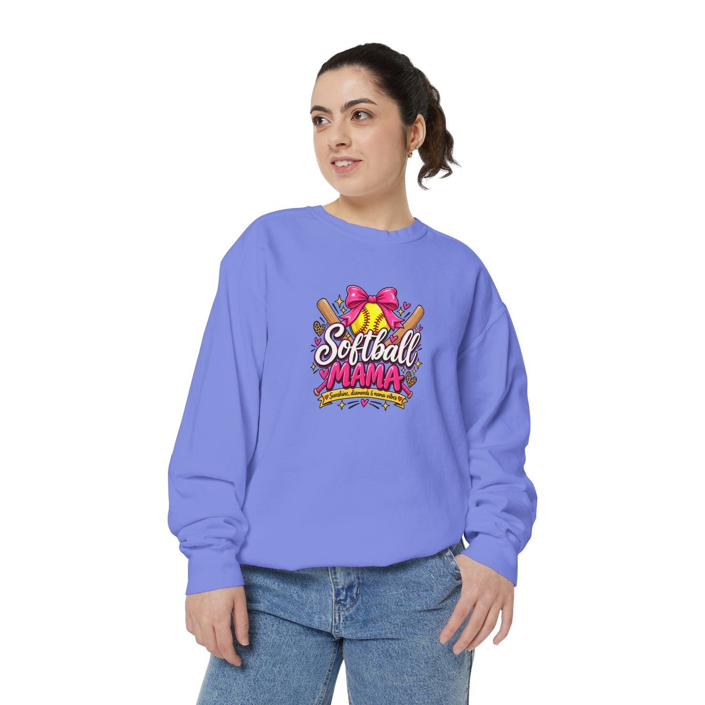 Softball Mama Sweatshirt — Cute Pink Bow Softball Mom Crewneck