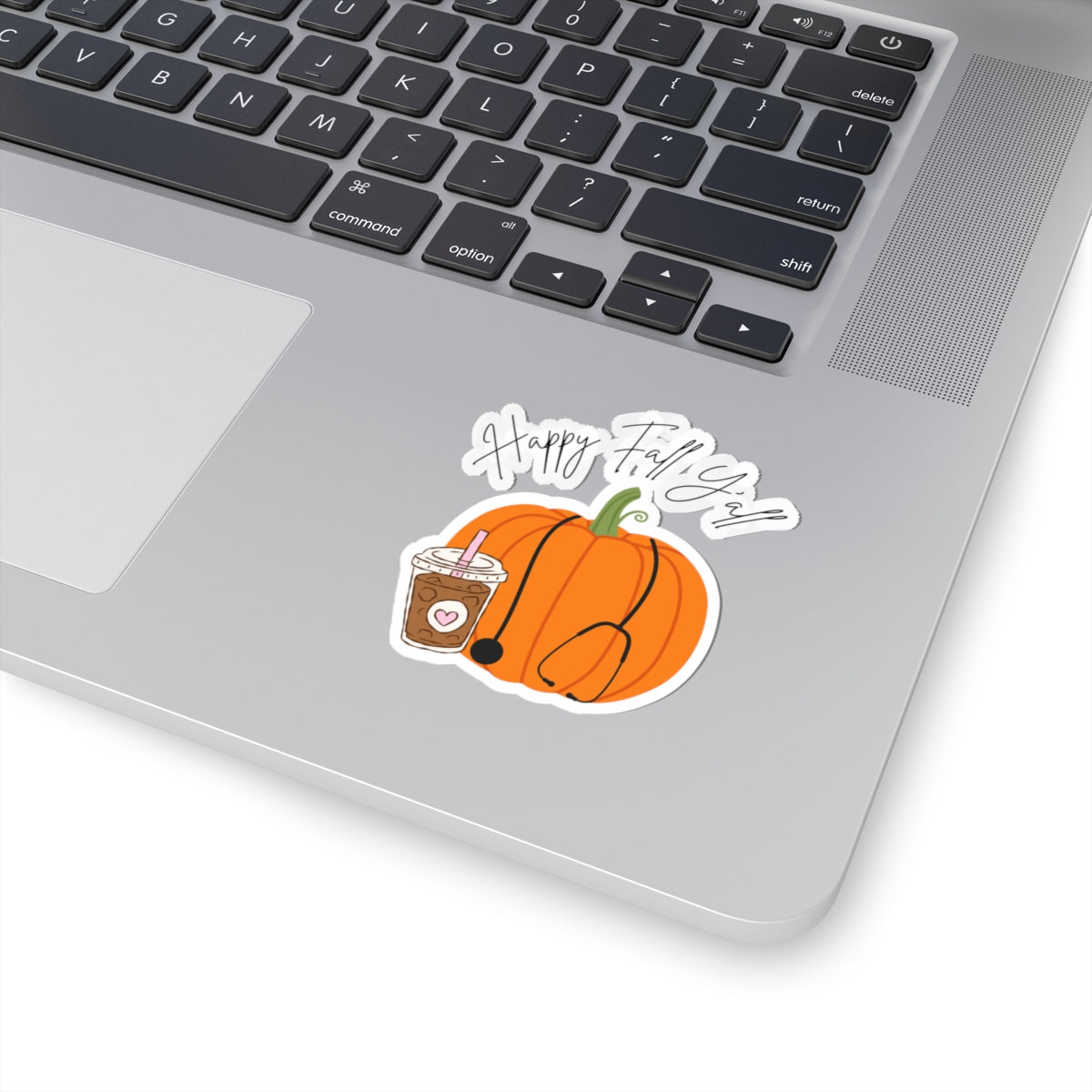 Happy Fall Y'all Pumpkin Sticker — Fall Coffee & Stethoscope Kiss-Cut Sticker for Nurses