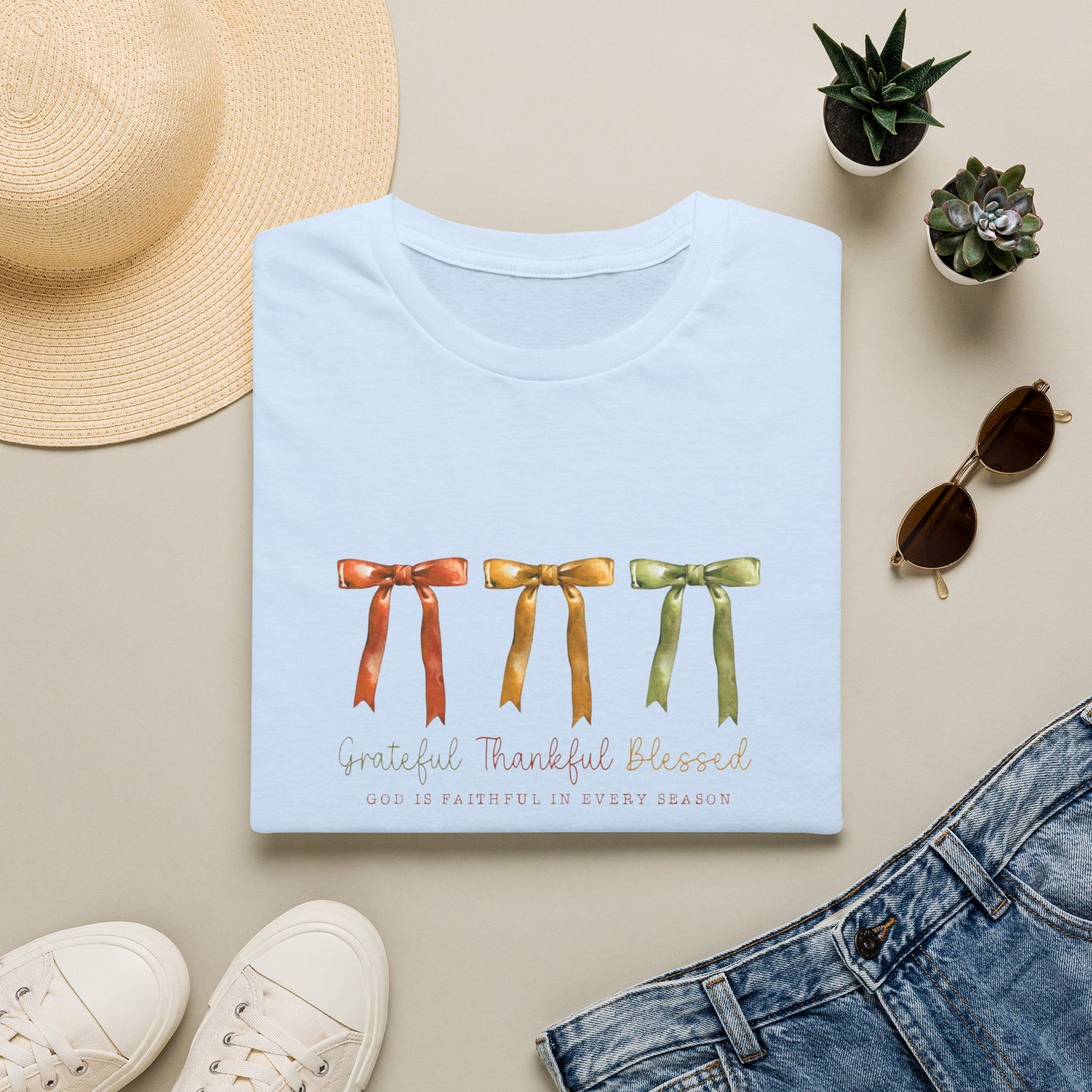 Grateful Thankful Blessed Autumn Ribbon Graphic Tshirt
