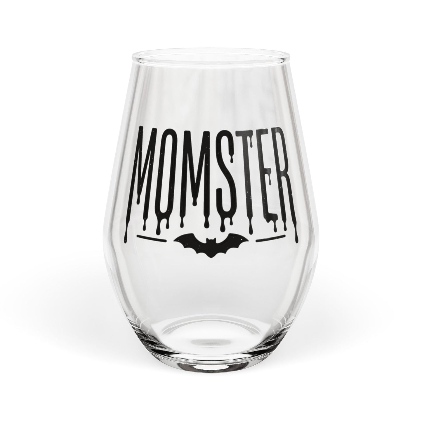 Momster Stemless Wine Glass - Halloween Bat Design, 11.75 oz