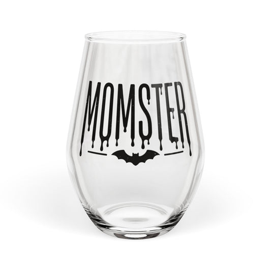 Momster Stemless Wine Glass - Halloween Bat Design, 11.75 oz
