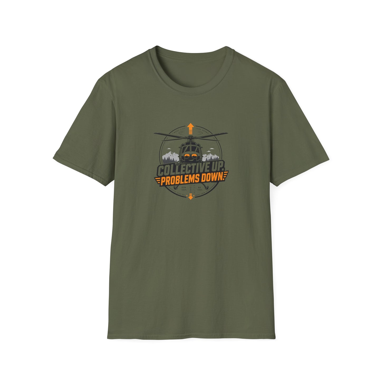 Helicopter T-Shirt — "Collective Up, Problems Down" Rescue Shirt