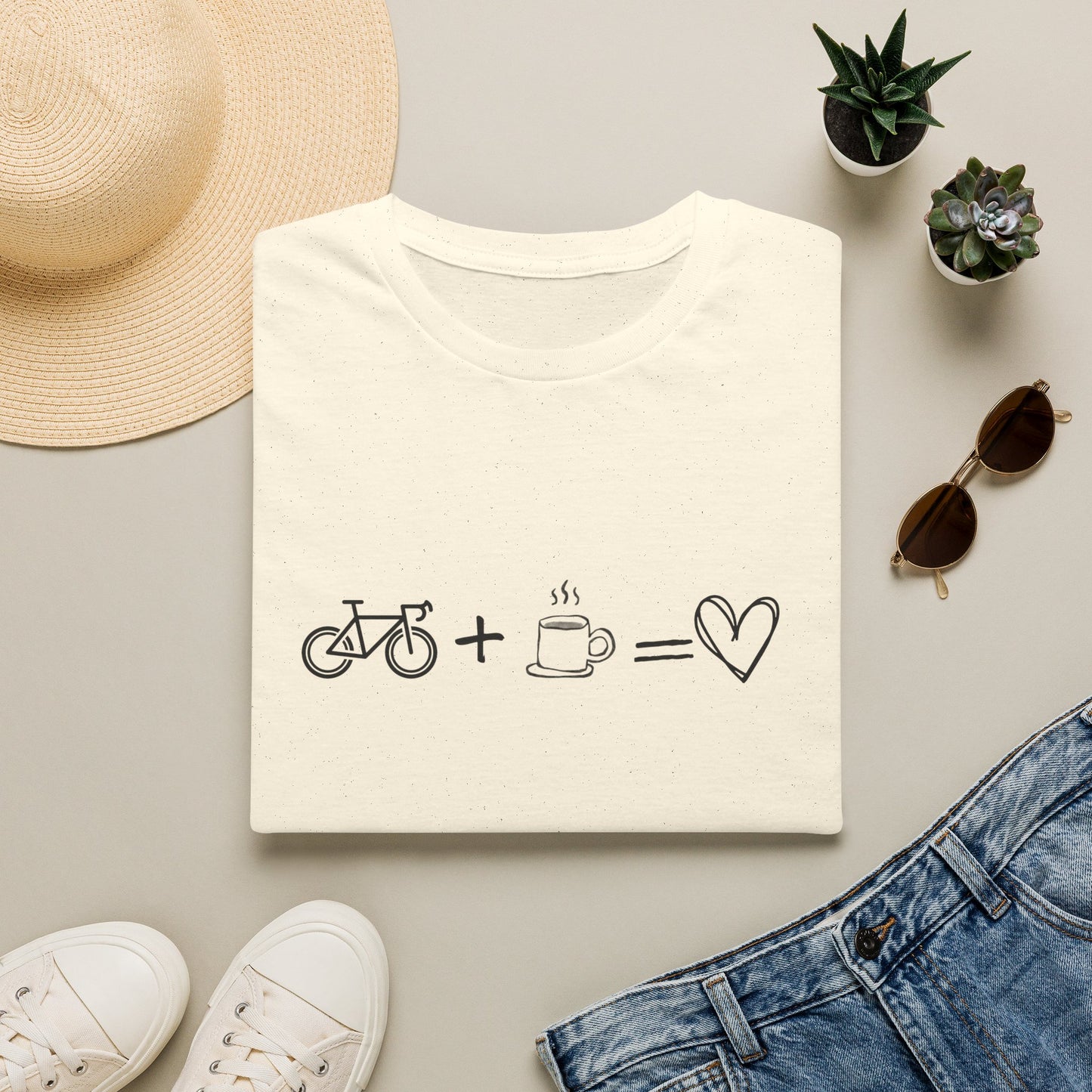 Bike + Coffee = Love Graphic Tee — Minimal Cycling & Coffee Lover Shirt