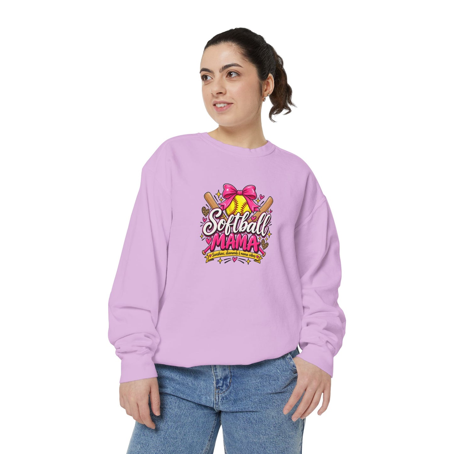 Softball Mama Sweatshirt — Cute Pink Bow Softball Mom Crewneck