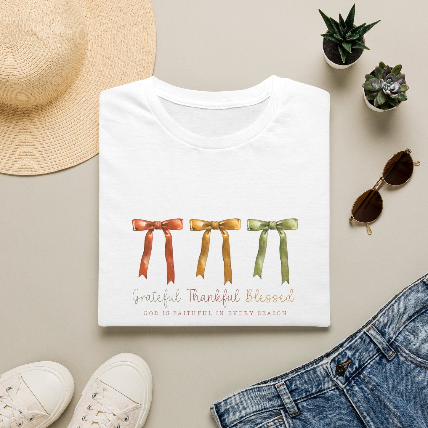 Grateful Thankful Blessed Autumn Ribbon Graphic Tshirt