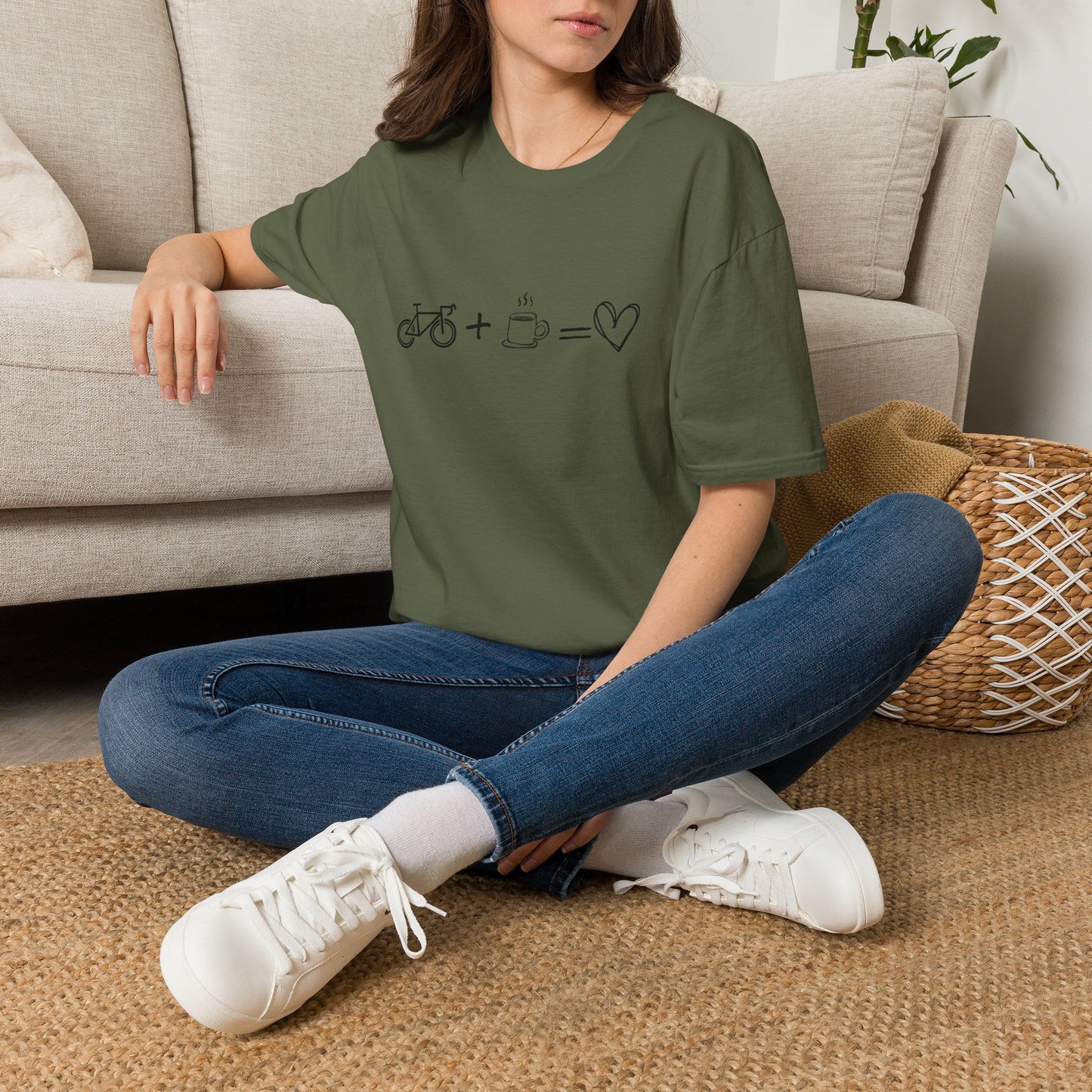 Bike + Coffee = Love Graphic Tee — Minimal Cycling & Coffee Lover Shirt