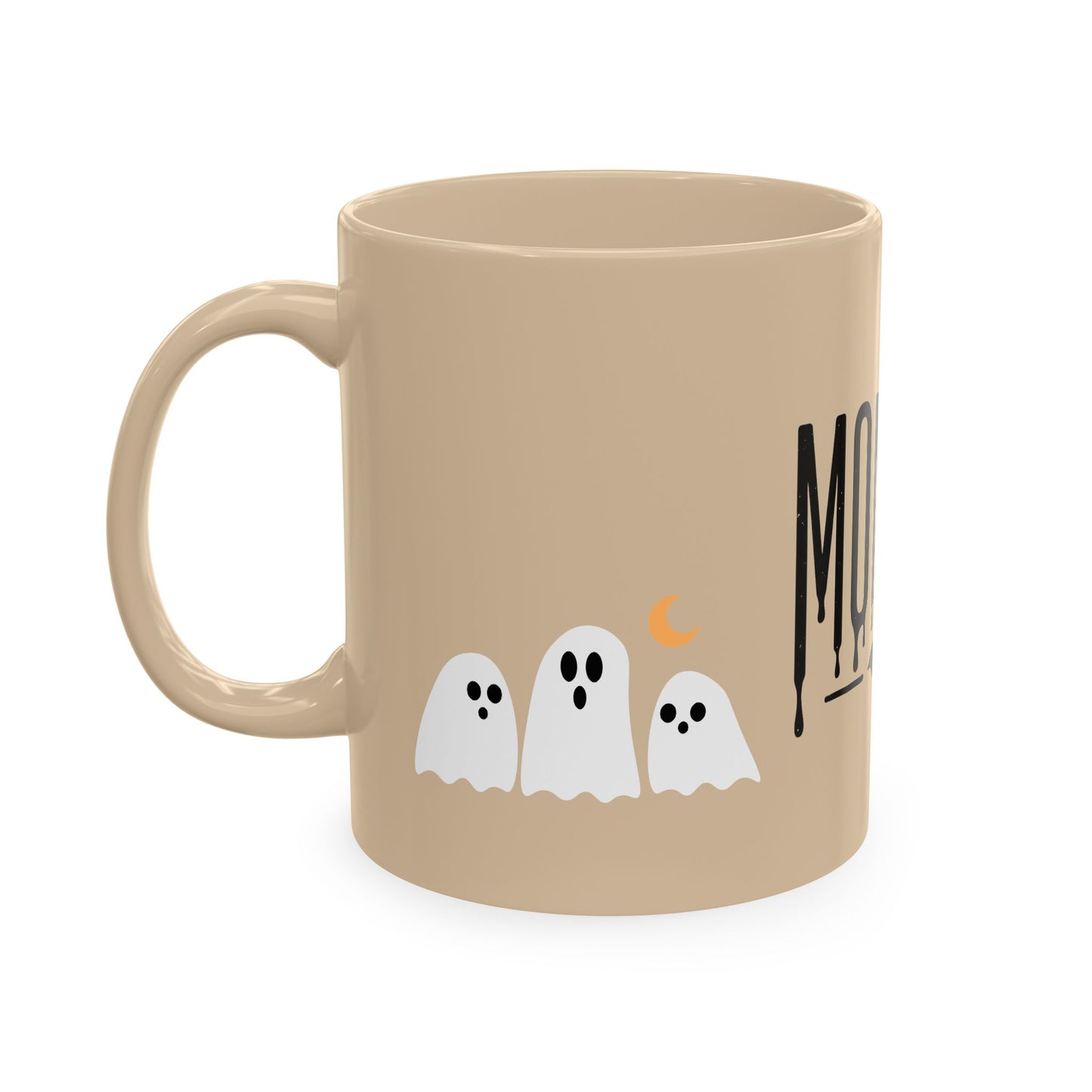 Momster Ceramic Mug — Halloween Mom Coffee Cup with Ghosts & Bat