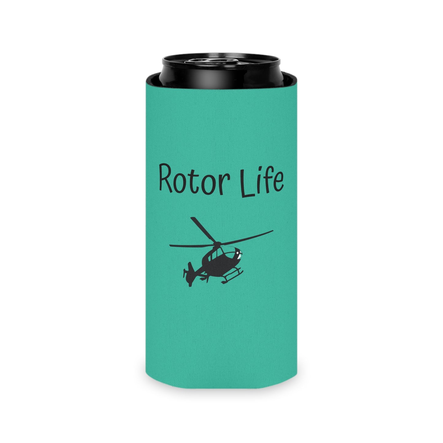 Rotor Life Can Cooler — Helicopter Pilot Drink Koozie with Heartbeat Design