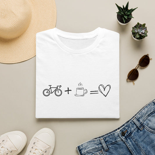 Bike + Coffee = Love Graphic Tee — Minimal Cycling & Coffee Lover Shirt